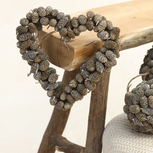 Product Heart decoration cone heart alder cone white washed 24cm
