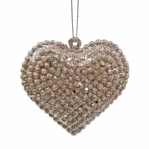 Floristik24 Glitter Heart for Hanging Champagne 6cm x 6.5cm 12 pcs