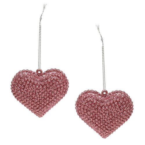 Floristik24 Heart pink to hang with mica 6.5cm x 6.5cm 12pcs
