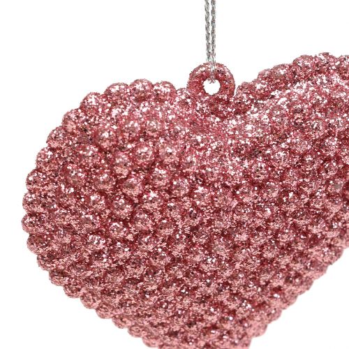 Product Heart pink to hang with mica 6.5cm x 6.5cm 12pcs