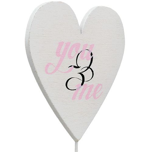 Floristik24 Heart on stick 7cm white, pink 12 pcs
