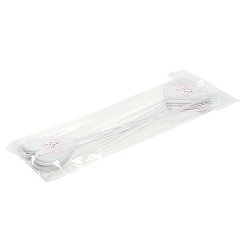 Floristik24 Heart on stick 7cm white, pink 12 pcs