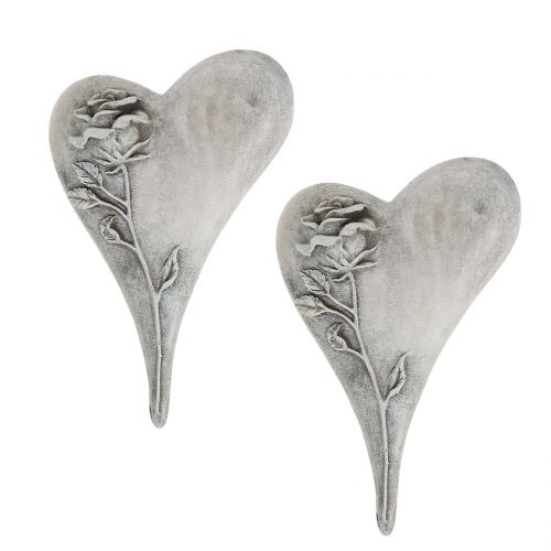 Floristik24 Heart with Rose Grey 16.5cm x 10cm 2 pcs