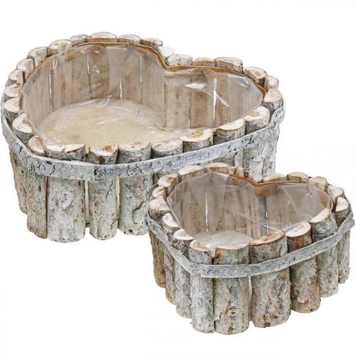 Floristik24 Plant bowl, wooden planters, heart for planting B29/20.5 cm H10/9 cm set of 2
