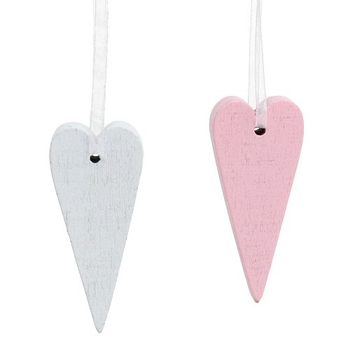 Floristik24 Heart to hang pink, white 6.5cm x 3cm 12pcs