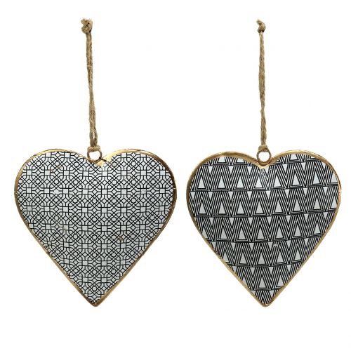 Floristik24 Heart to hang black and white with pattern 10cm 3pcs