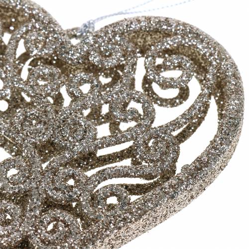 Floristik24 Christmas tree decorations heart champagne glitter 10cm 12pcs