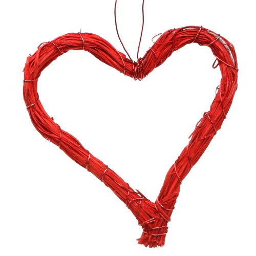 Floristik24 Bast hearts to hang red 10cm 12pcs