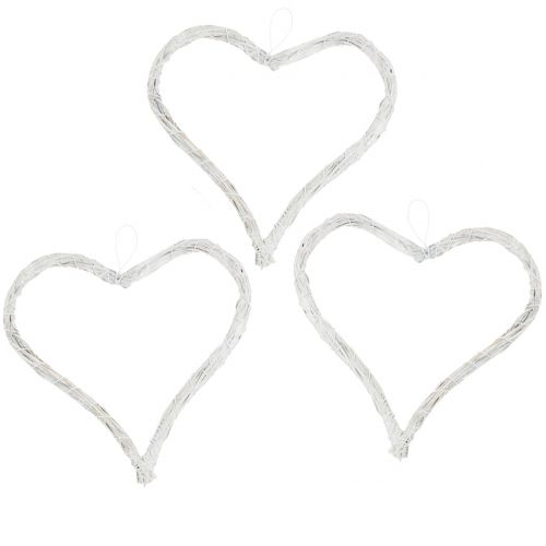 Product Bast heart to hang white 10cm 12pcs