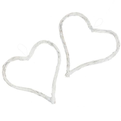 Bast heart to hang white 15cm 8pcs | Floristik24.ie