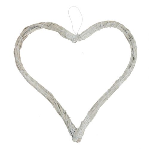 Floristik24 Bast heart to hang white 20cm 6pcs