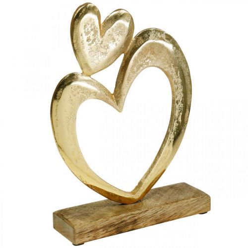 Floristik24 Metal heart golden, decorative heart on mango wood, table decoration, double heart, Valentine&#39;s Day