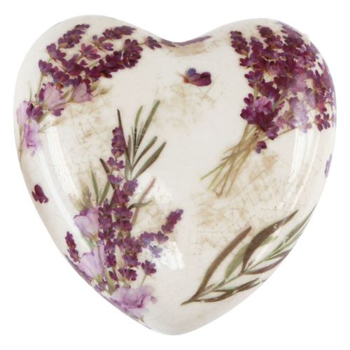 Floristik24 Heart decoration ceramic decoration lavender table decoration earthenware 8.5cm