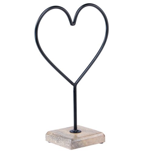 Floristik24 Heart decoration black metal wood base natural 20.5x10x10cm