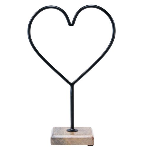 Floristik24 Heart decoration black metal wood base natural 20.5x10x10cm