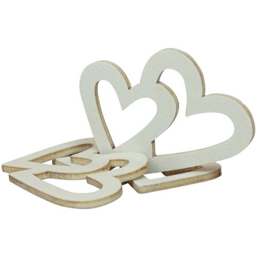 Floristik24 Heart decoration scatter decoration double hearts wooden decoration cream 4.5cm 48 pcs