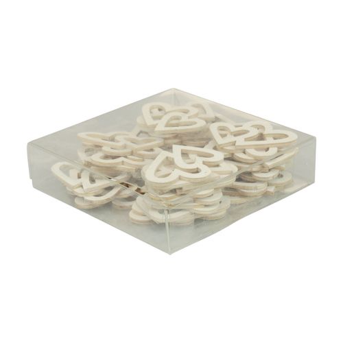 Floristik24 Heart decoration scatter decoration double hearts wooden decoration cream 4.5cm 48 pcs