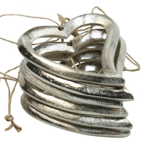 Floristik24 Heart decoration for hanging metal heart silver 7.5 × 8.5 cm 6 pieces