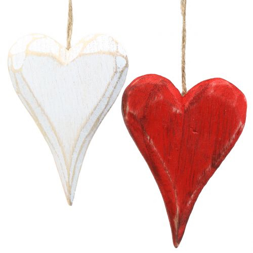 Floristik24 Wooden hearts to hang red, white 11.5cm 4pcs