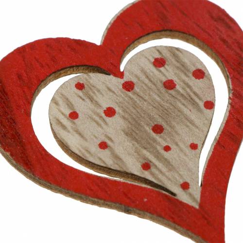 Floristik24 Heart red, white, natural assorted wood 4.5x4.5cm 24pcs