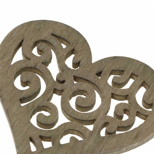 Product Table decoration heart wood white, cream, brown 4cm 72p