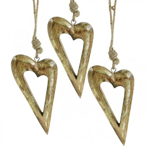 Floristik24 Deco heart, mango wood gold effect, wood decoration to hang 13.5cm × 7cm 4pcs