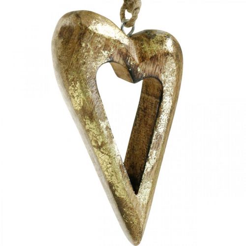 Floristik24 Deco heart, mango wood gold effect, wood decoration to hang 13.5cm × 7cm 4pcs