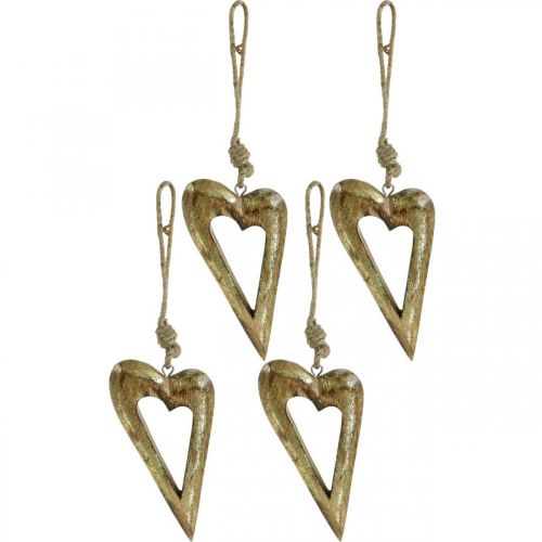 Floristik24 Deco heart, mango wood gold effect, wood decoration to hang 13.5cm × 7cm 4pcs