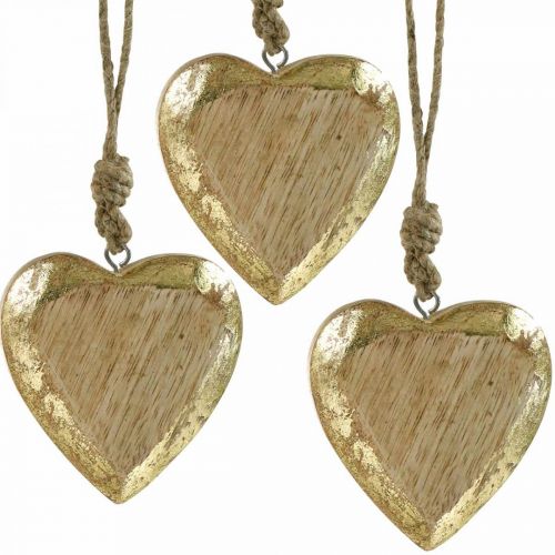 Floristik24 Hearts to hang, mango wood, wood decoration with gold effect 8.5cm × 8cm 6pcs