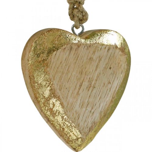 Product Hearts to hang, mango wood, wood decoration with gold effect 8.5cm × 8cm 6pcs