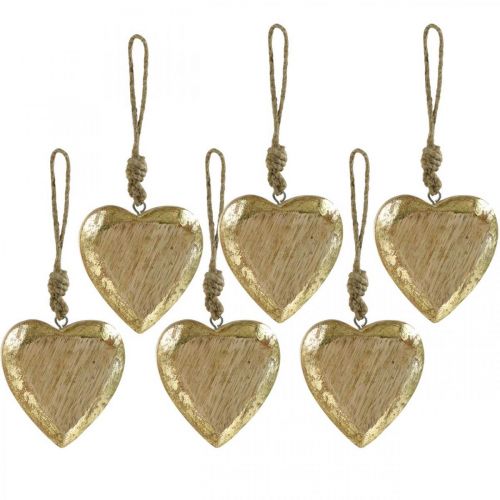 Floristik24 Hearts to hang, mango wood, wood decoration with gold effect 8.5cm × 8cm 6pcs