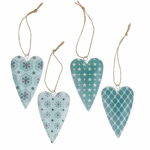 Floristik24 Decorative hanging heart metal green white vintage 3.5x6.5cm 12pcs