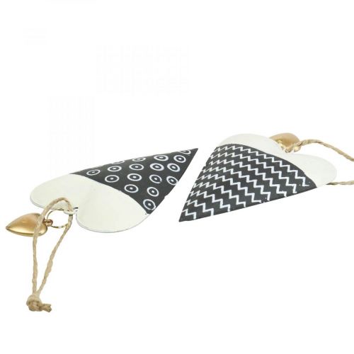 Product Heart Black White Metal Decoration for Hanging 7.5×11cm 4 pcs