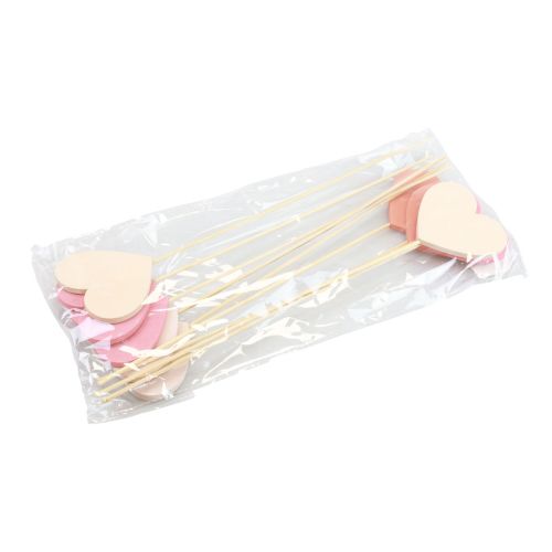 Floristik24 Flower plug wooden heart decorative plug pink 6.5×6cm 10pcs