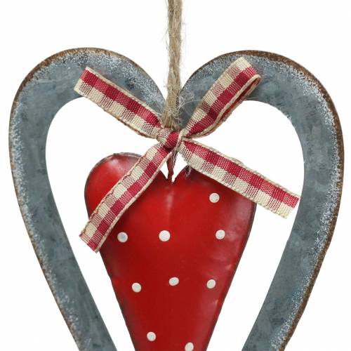 Decorative heart to hang metal red, silver Ø8.8 H15cm 3pcs | Floristik24.ie