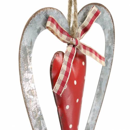 Decorative heart to hang metal red, silver Ø8.8 H15cm 3pcs | Floristik24.ie