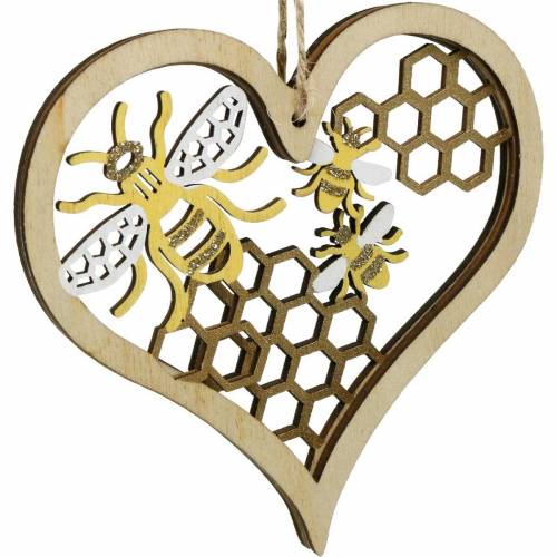 Floristik24 Decorative heart bees yellow, golden wooden heart for hanging summer decoration 6 pieces
