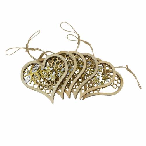 Floristik24 Decorative heart bees yellow, golden wooden heart for hanging summer decoration 6 pieces