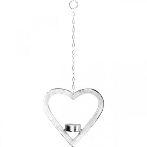 Product Tealight holder in the heart, candle decoration to hang, wedding, Advent decoration made of metal silver H17.5cm