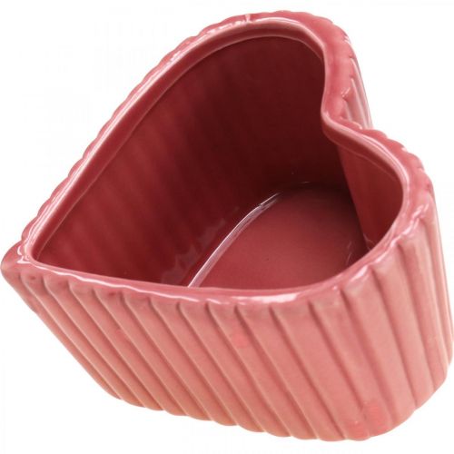 Product Decorative heart ceramic white, pink, mini planter H6cm 3pcs