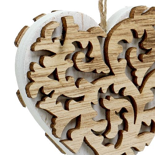 Product Wooden hearts 8cm natural, white 10pcs