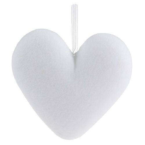Hearts flocked to hang 15cm white 4pcs