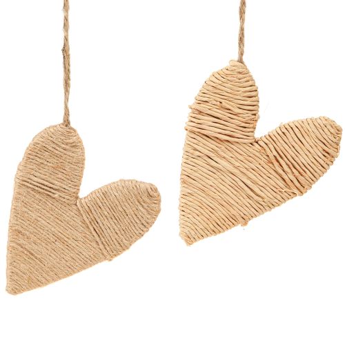 Product Hearts for hanging hemp and raffia decoration natural H10.5cm 8 pcs
