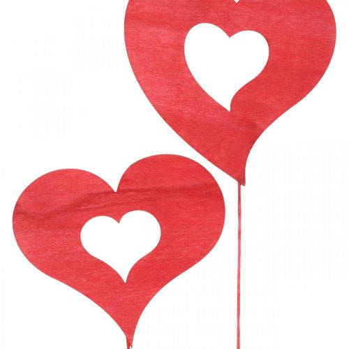 Floristik24 Flower plug heart, wooden decoration to stick, Valentine&#39;s Day, red decorative plug, Mother&#39;s Day L31-33cm 24pcs