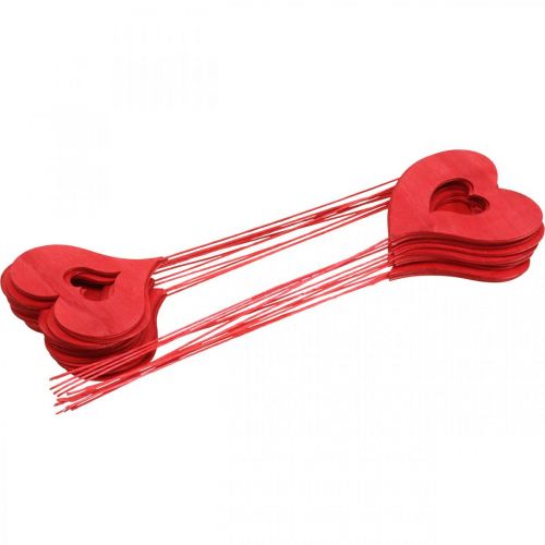 Product Flower plug heart, wooden decoration for sticking, Valentine&#39;s Day, decorative plug red, Mother&#39;s Day L31-33cm 24 pcs