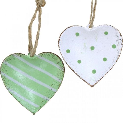 Floristik24 Metal hearts for hanging, Valentine&#39;s Day, spring decoration, heart pendant green, white H3.5cm 10pcs