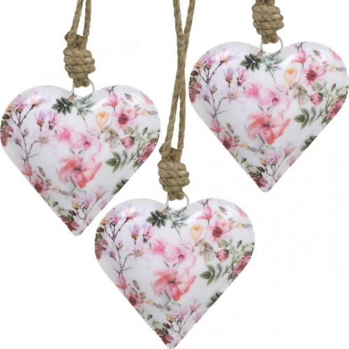 Floristik24 Heart with floral pattern, Mother's Day, metal pendant H9cm 3pcs