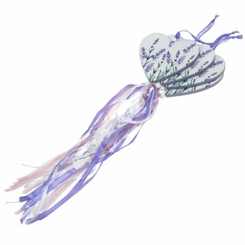Floristik24 Heart with lavender motif to hang, wedding, Mediterranean summer decoration, Valentine's Day, lavender heart 4pcs