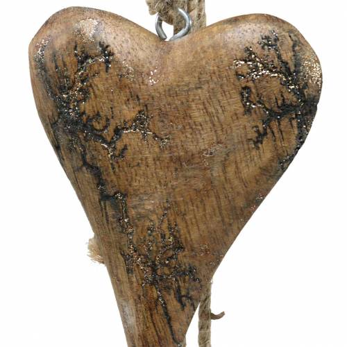 Floristik24 Wooden hearts with glitter inlays on a strand to hang Natural L60cm