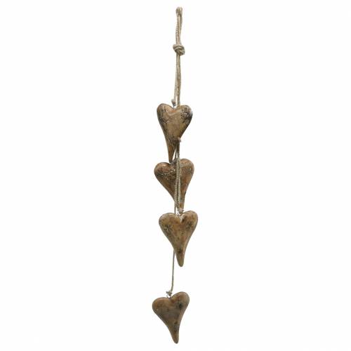Floristik24 Wooden hearts with glitter inlays on a strand to hang Natural L60cm